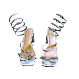 WILD DIVAL Vana-16 Rhinestone Spiral Ankle Strap Square Toe Low Block Heeled 7